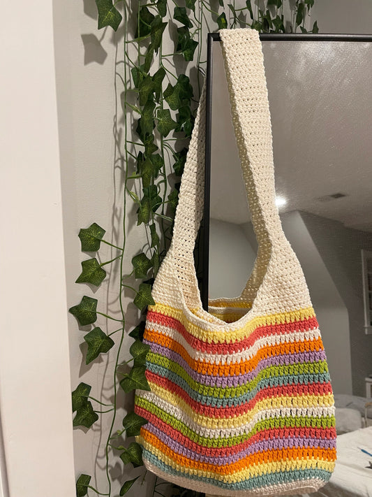 Striped Summer Crochet Tote Bag